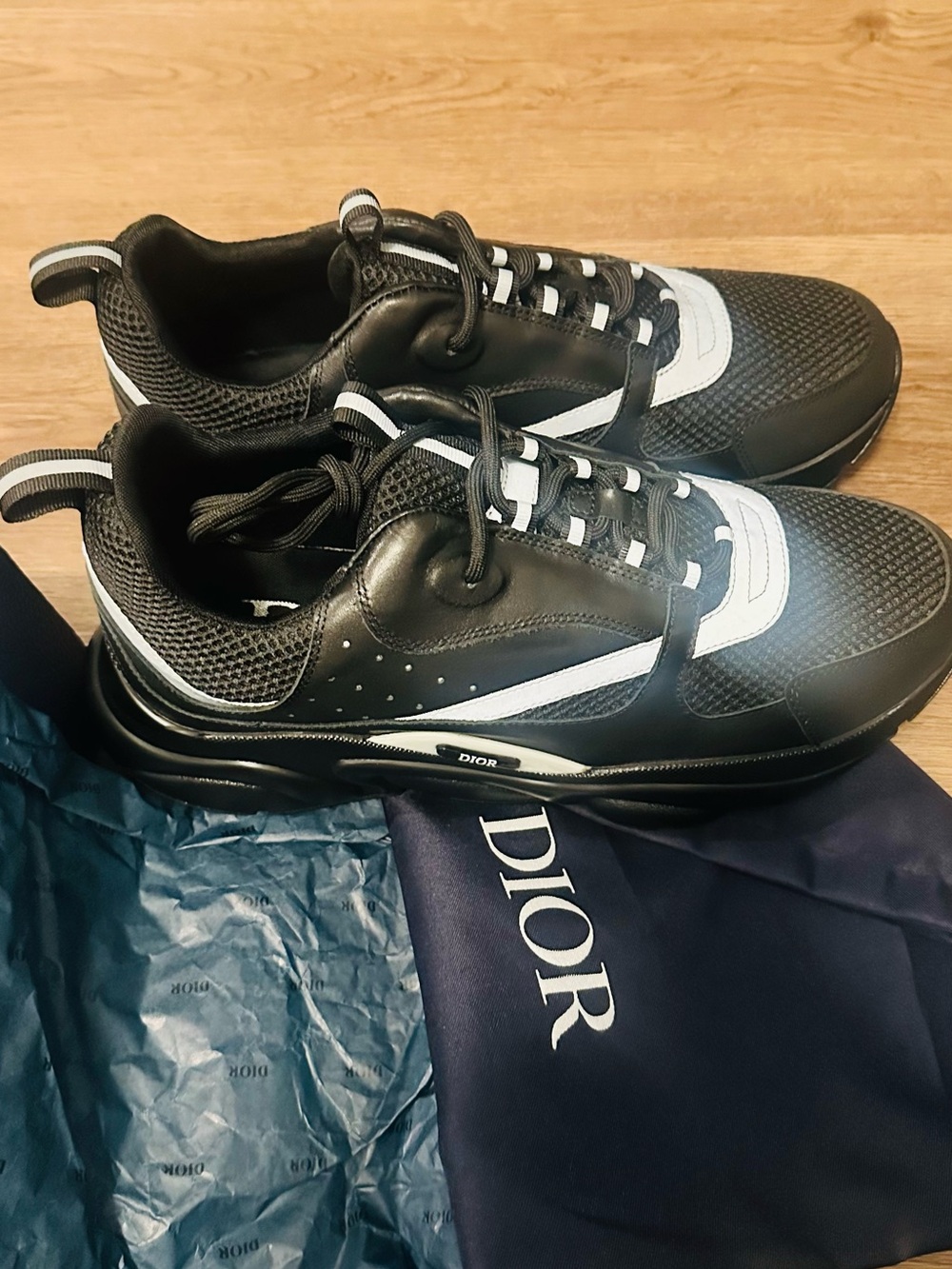 Dior Black and White Men's Mesh Leather Sneakers
